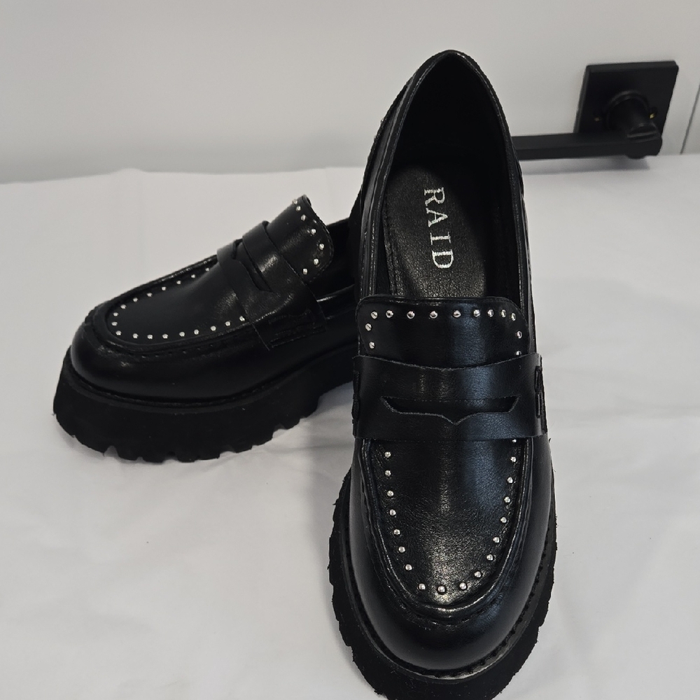 RAID Black Loafers with Silver Studs